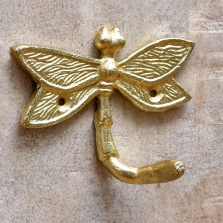 Golden Iron Dragonfly Key Wall Hooks